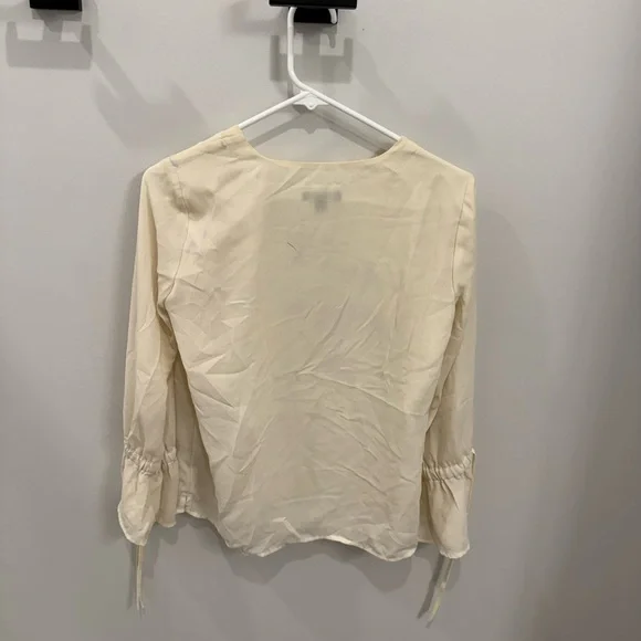 J. Crew Cream V-Neck Blouse with Tie Sleeves - Picture 2 of 4
